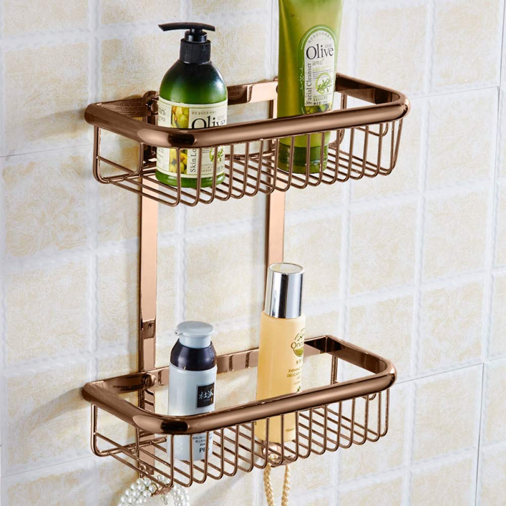 SOYDAN Zweilagiges Badezimmer-Regal, Platz für Handtücher, Messing, Handtuchwaschen, Duschkorb, Barregal/Badezimmer-Accessoires
