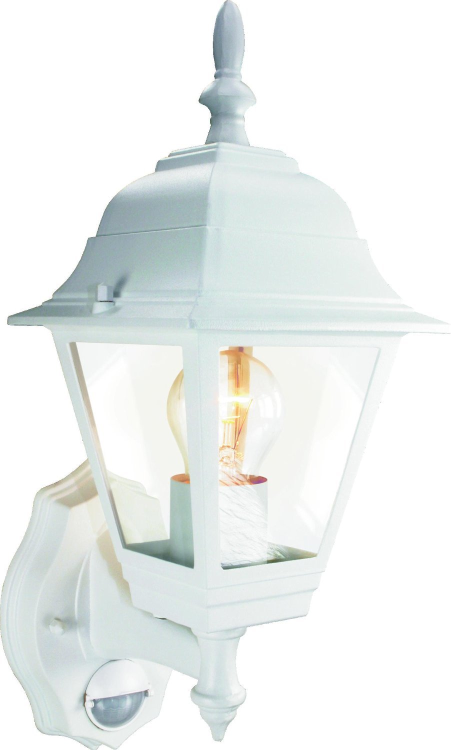 Outdoor Decorative White Metal 4 Sided PIR Security Wall Light Lantern