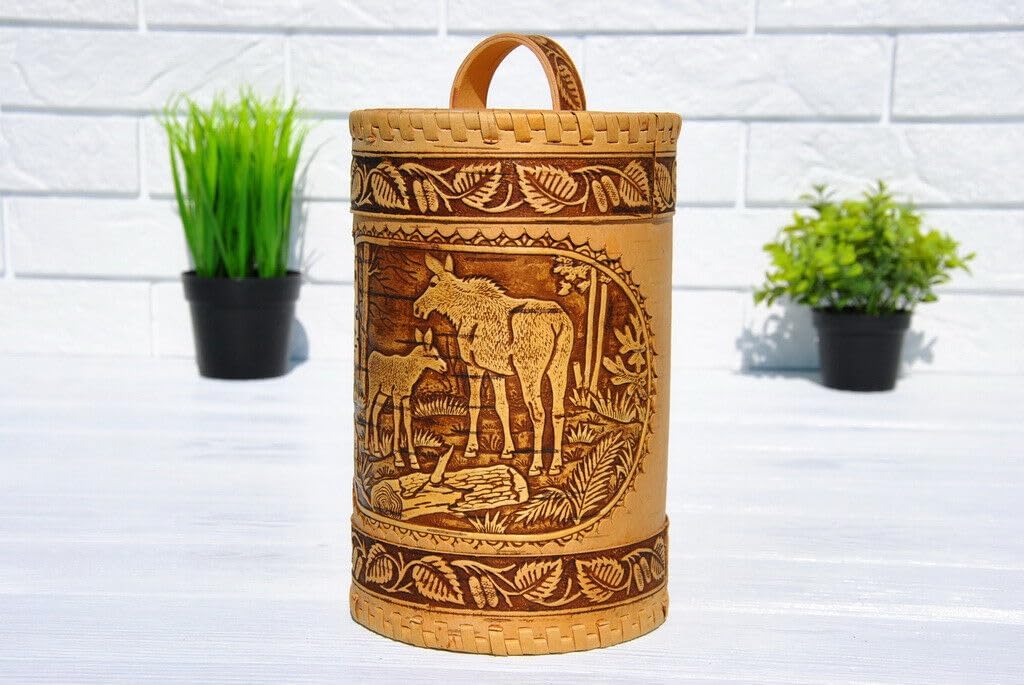 STP GOODS Birch Bark Container, Storage container, Kitchen Container Money to the House Birch Bark (Elk)