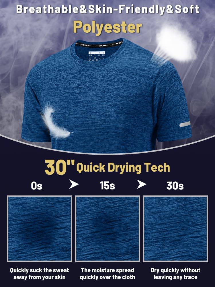 KEFITEVD Camiseta de Secado Rápido para Hombre Camisetas Ligeras de Manga Corta Camiseta Deportiva Transpirable de Verano para Correr Fitness