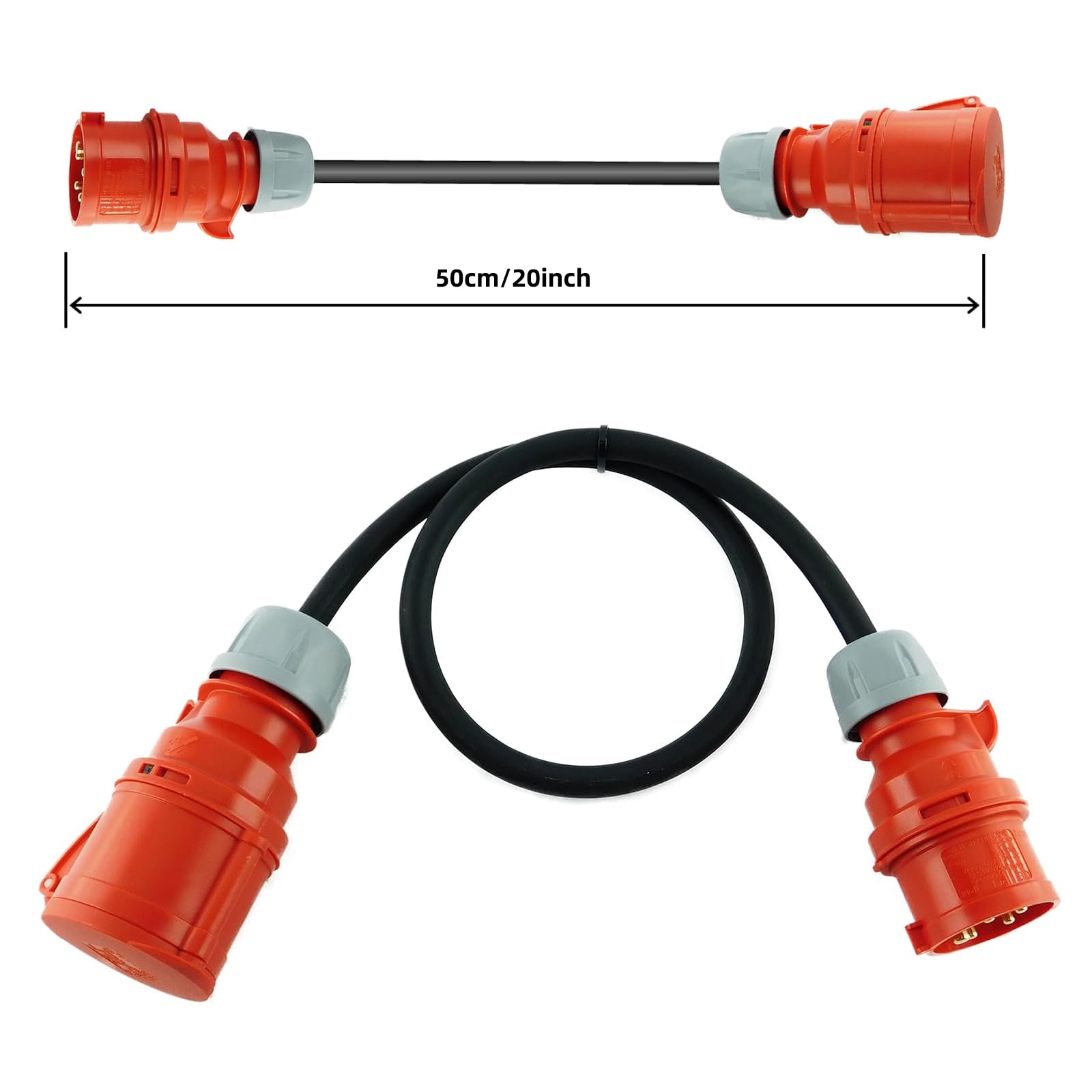CEE Adapter 16A Stecker auf 32A Kupplung, 5-polig, 380-415V, H07RN-F 5x2,5mm² Kabel, Schuko Kupplung IP44 (5x2,5 mm²)