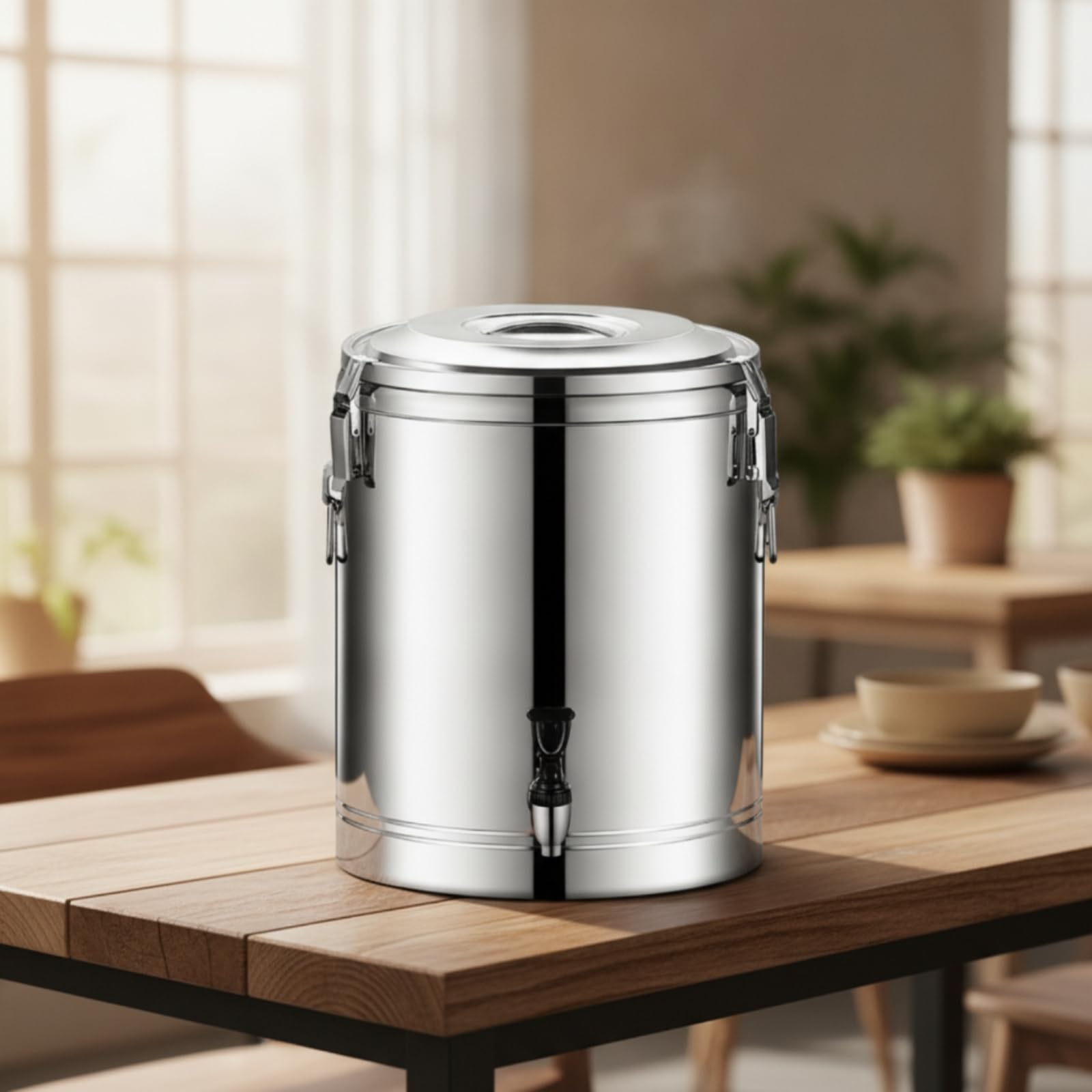 Qianly Cubo Térmico con Tapa Comercial Contenedor Isotérmico Acero Inoxidable Sellado Termo Industrial para Bufés, 20L, Con Grifo