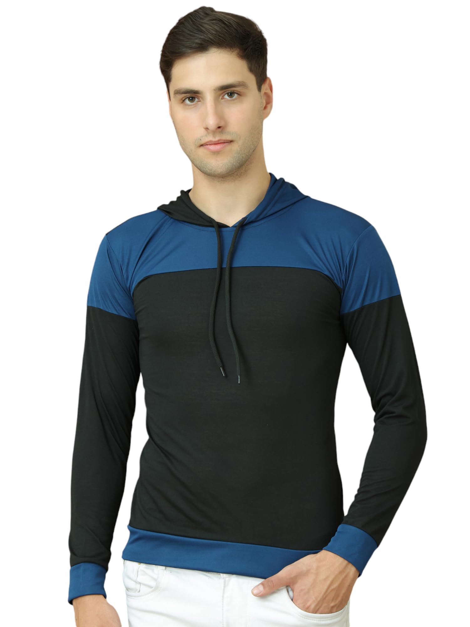 Cotton Blended Regular Fit Full Sleeve Hooded Neck T-Shirts for Men's-image-32