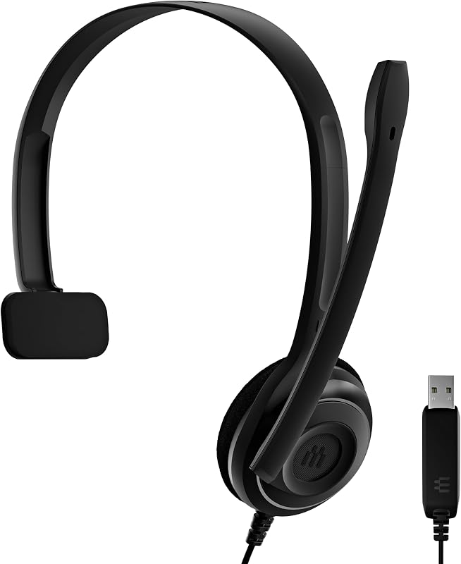 EPOS PC 7 USB Wired Headset – Lightweight Noise-Cancelling Boom Mic, Wideband Audio, Plug-and-Play USB-A, Crystal-Clear Calls for Skype, Zoom & Teams – Compatible with Windows, macOS, Chromeboo, Black