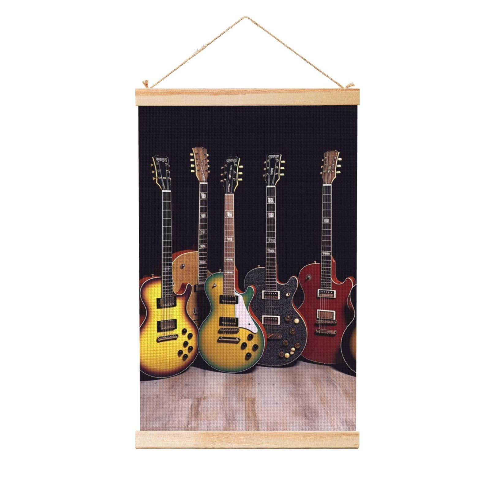 Guitar Collection Posters Wooden Shaft Hanging Poster Canvas Prints Scroll Wall Art Painting Vintage Wall Banner Modern Artwork Decor for Home Decor Ready to Hang 20"x30"