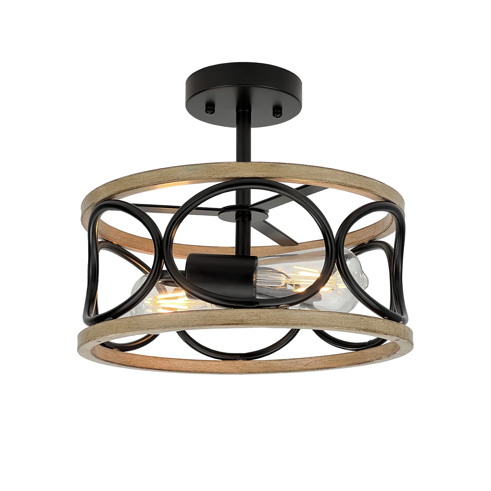 DESGNT 2-Light Farmhouse Semi Flush Mount Ceiling Light Fixture,12.8 Inch Farmhouse Ceiling Light Fixture,Rustic Light Fixtures for Kitchen Living Room Bedroom Foyer Hallway Laundry Room