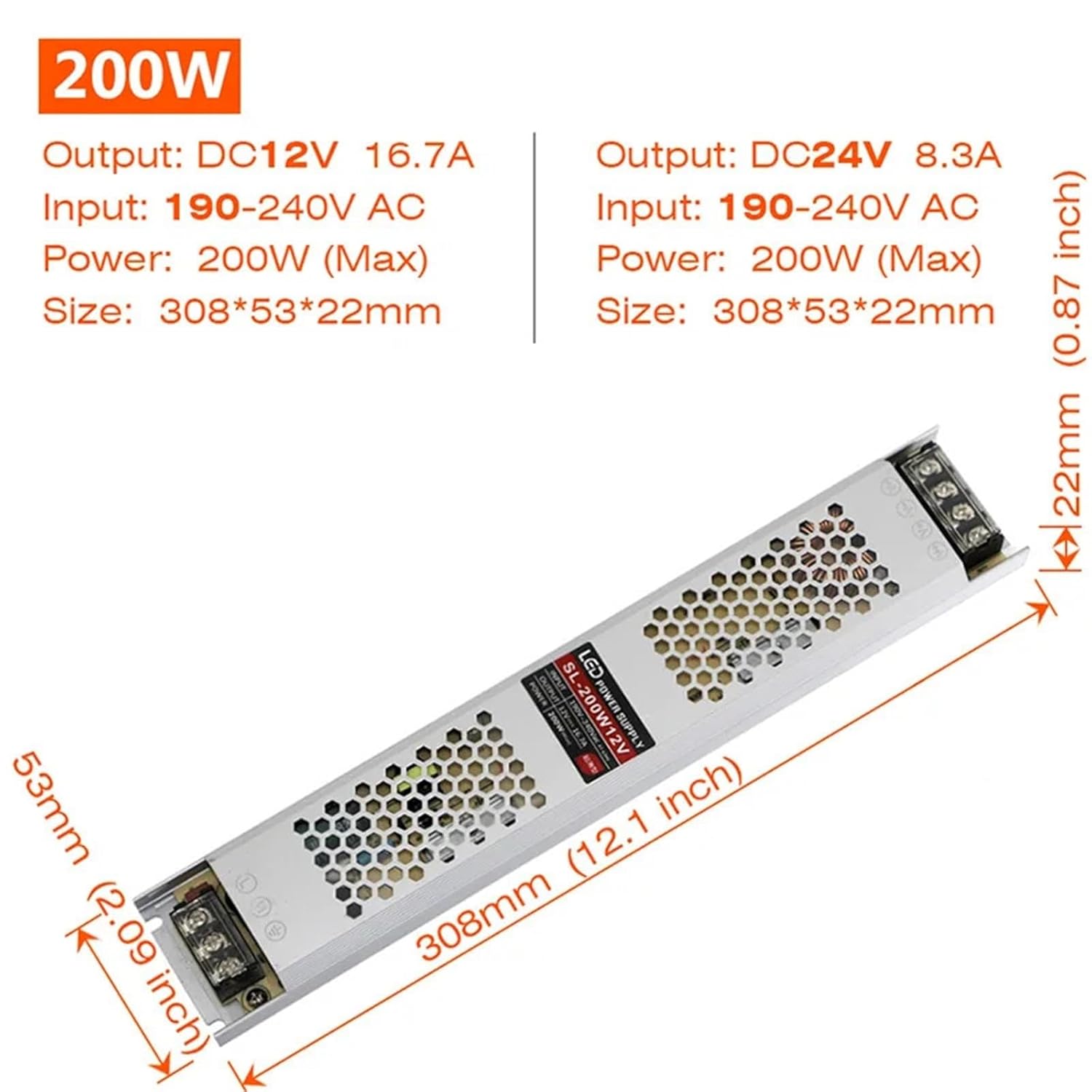 Ultra Thin Driver for LED Strips Constant Voltage Power Supply DC 12V / 24V Lighting(200W,12V)