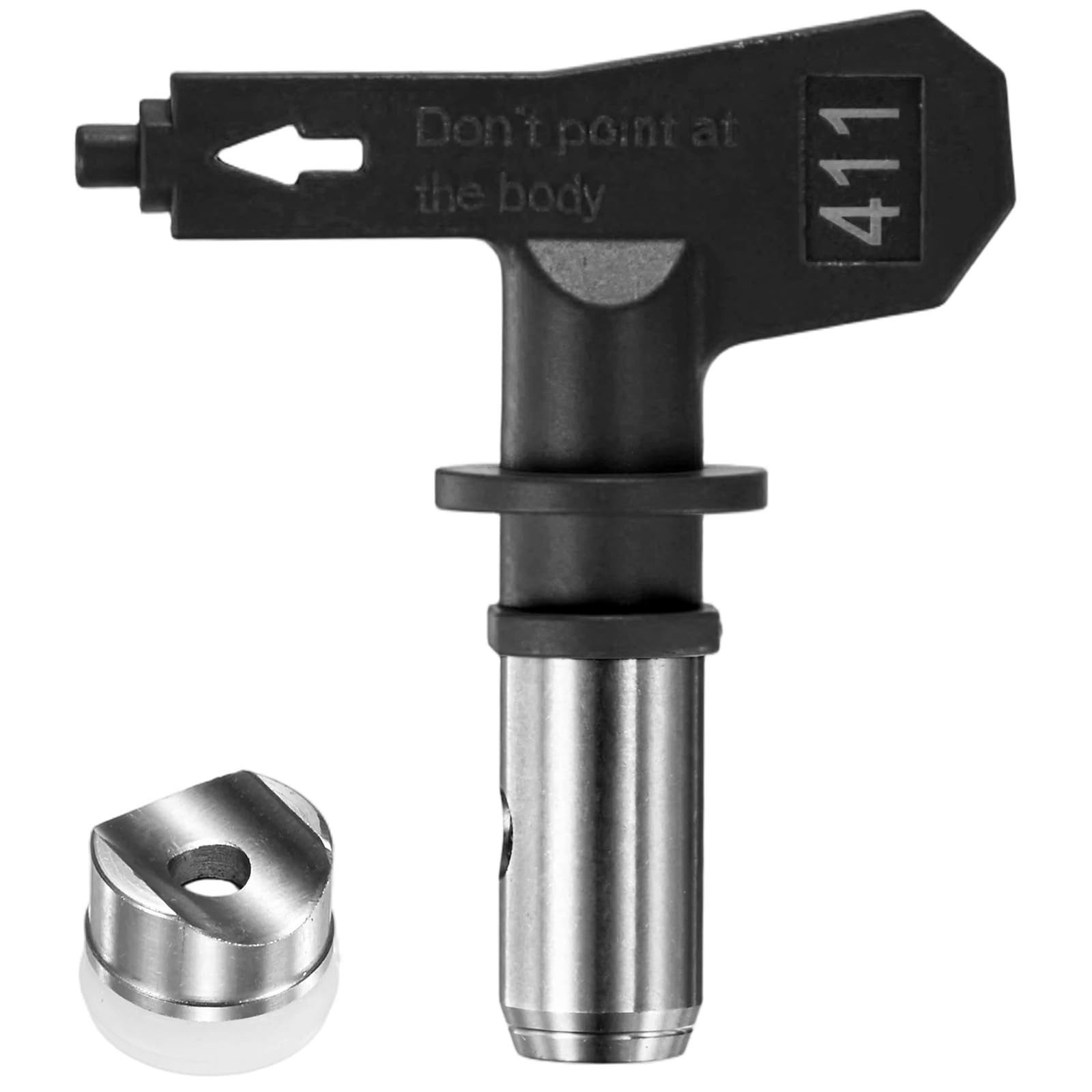 M METERXITY 1-Set Airless Paint Sprayer Tips, 304 Stainless Steel Reversible Spray Tips with 1 Pad for Homes/Buildings/Garden/Decks/Fences [Black, 411]