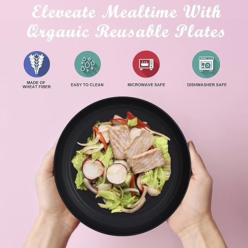 Miniatura 6 de Wrova Platos llanos de paja de trigo, irrompibles de 10 pulgadas, juego de 8 platos reutilizables, aptos para lavavajillas y microondas, ligeros
