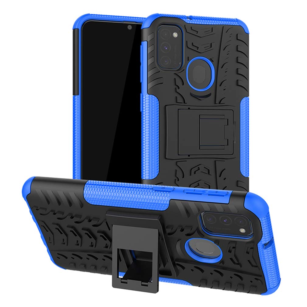 HAOYE Case for Samsung Galaxy M30s Case, Rugged TPU/PC Double Layer Hybrid Armor Cover, Anti-Scratch PC Back Panel + Shockproof TPU Inner Protective + Foldable Holder. Blue