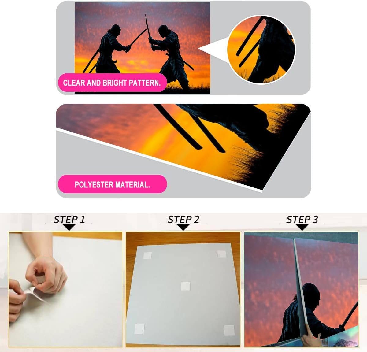 Art Acoustic Panels Self Adhesive Silhouette samurais duel picture two samurais sunset sky 8Packs Decorative Soundproof Wall Panels Large Sound Absorbing Panels for Home Office 48"x32"