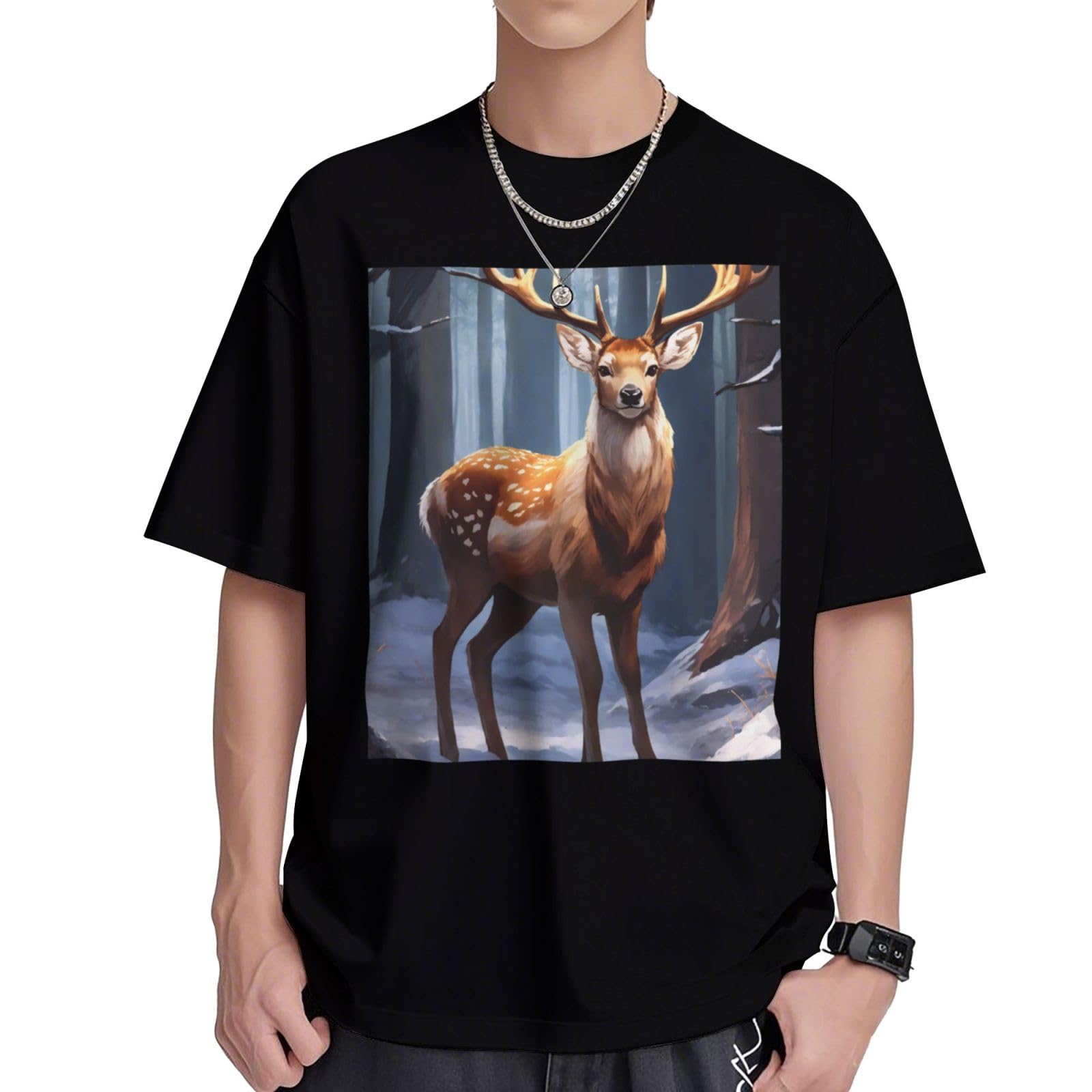 T-shirt coton de qualité supérieure imprimé cerf coupe décontractée - 8
