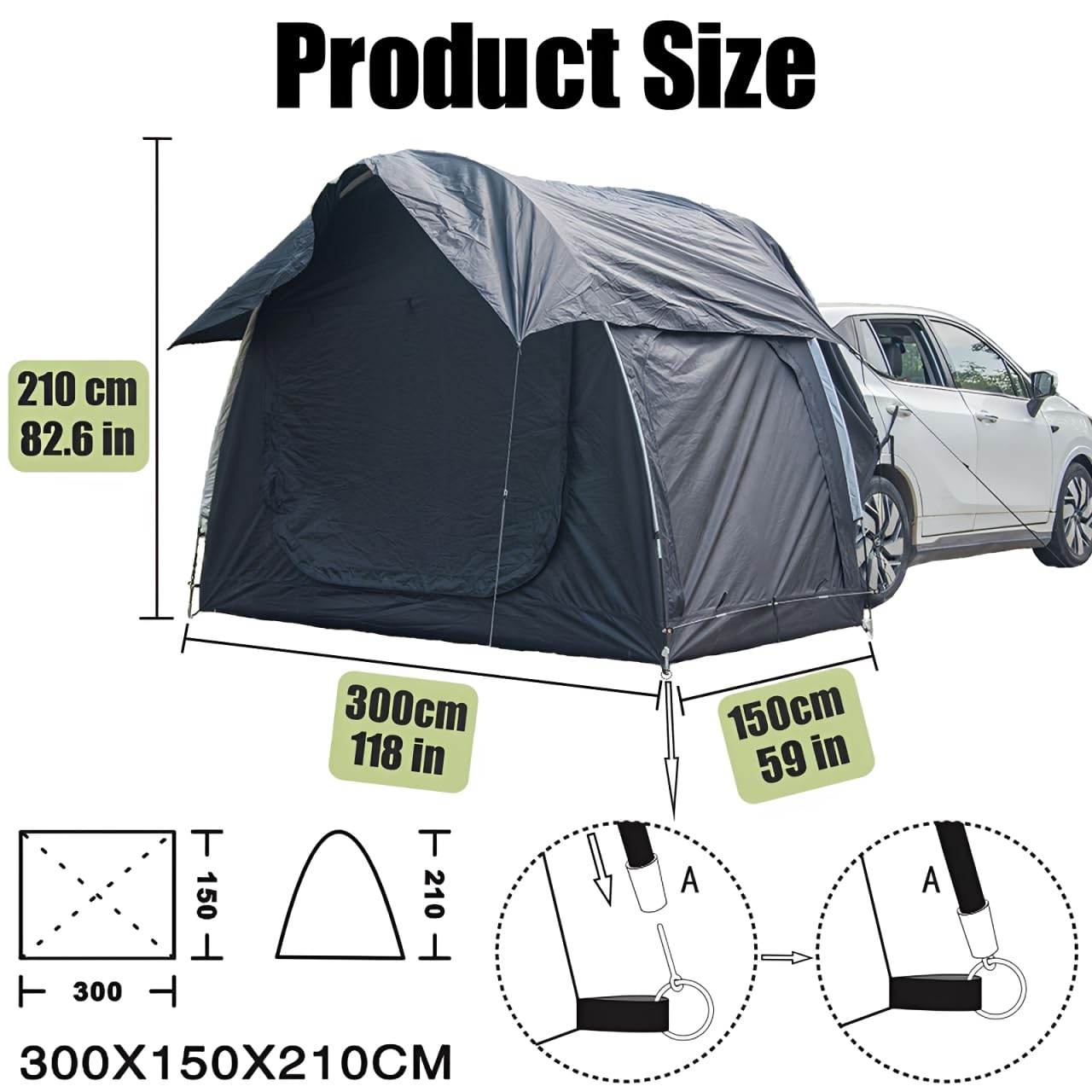 Auto Zelt Heckzelt Auto,300cm*150cm*210cm autozelt für 2-3 Personen Mit 1 Wasserdichter Plane autozelt heckzelt, Heckzelt für SUV/Pkw Campingplätze im Freien