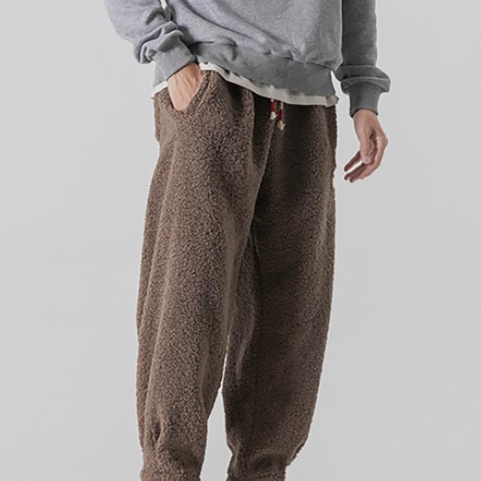 Generisch Pantaloni da jogging da uomo in pile, spessi, comodi, in tinta unita, con coulisse, leggeri, traspiranti, in peluche, per il tempo libero