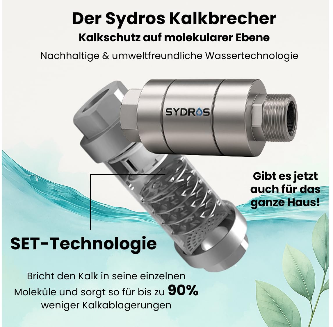SYDROS Filtre anti-calcaire pour douche ½" en acier inoxydable réduit les dépôts de calcaire jusqu'à 90 % sans sel ni produits chimiques pour la douche, la salle de bain, facile à monter
