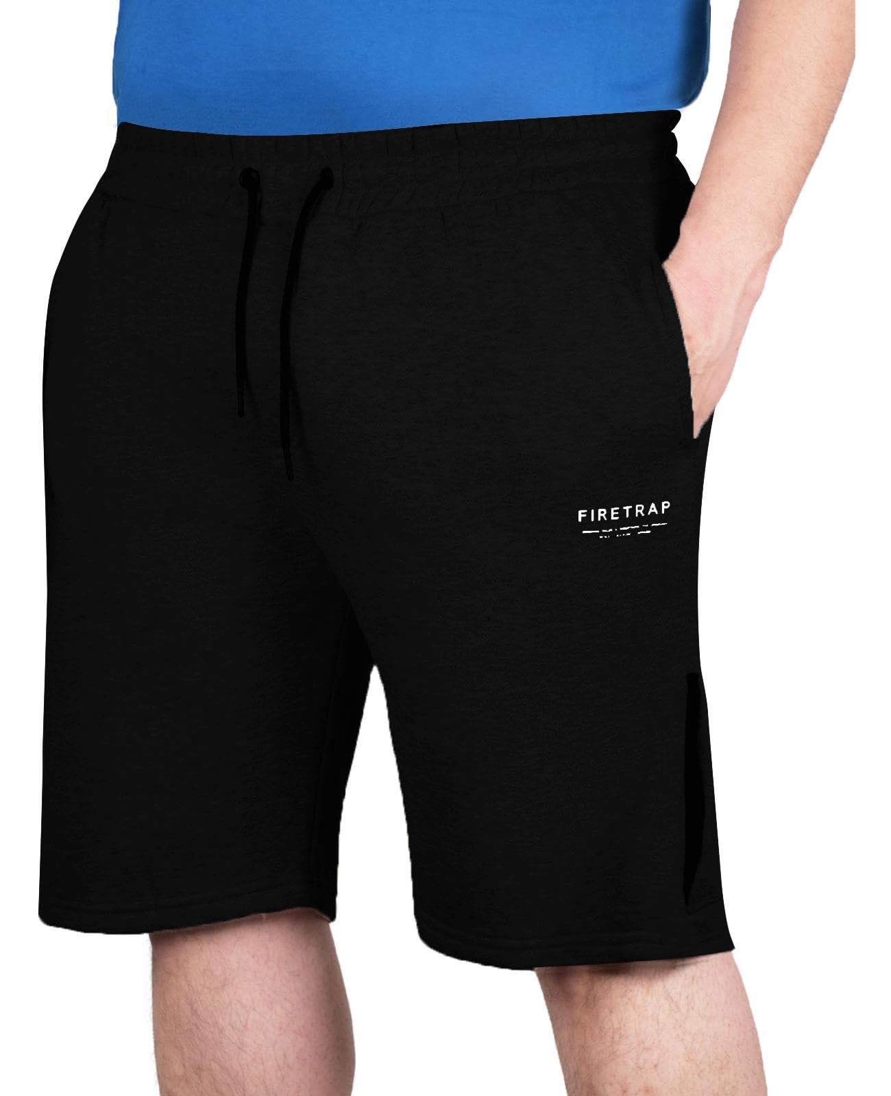 Firetrap Men's Fleece Jogger Shorts Plain Summer Sweat Bottoms Soft Jersey Fabric with Back Pocket Elastic Waist & Drawcord Casual Gym & Lounge Wear Black M
