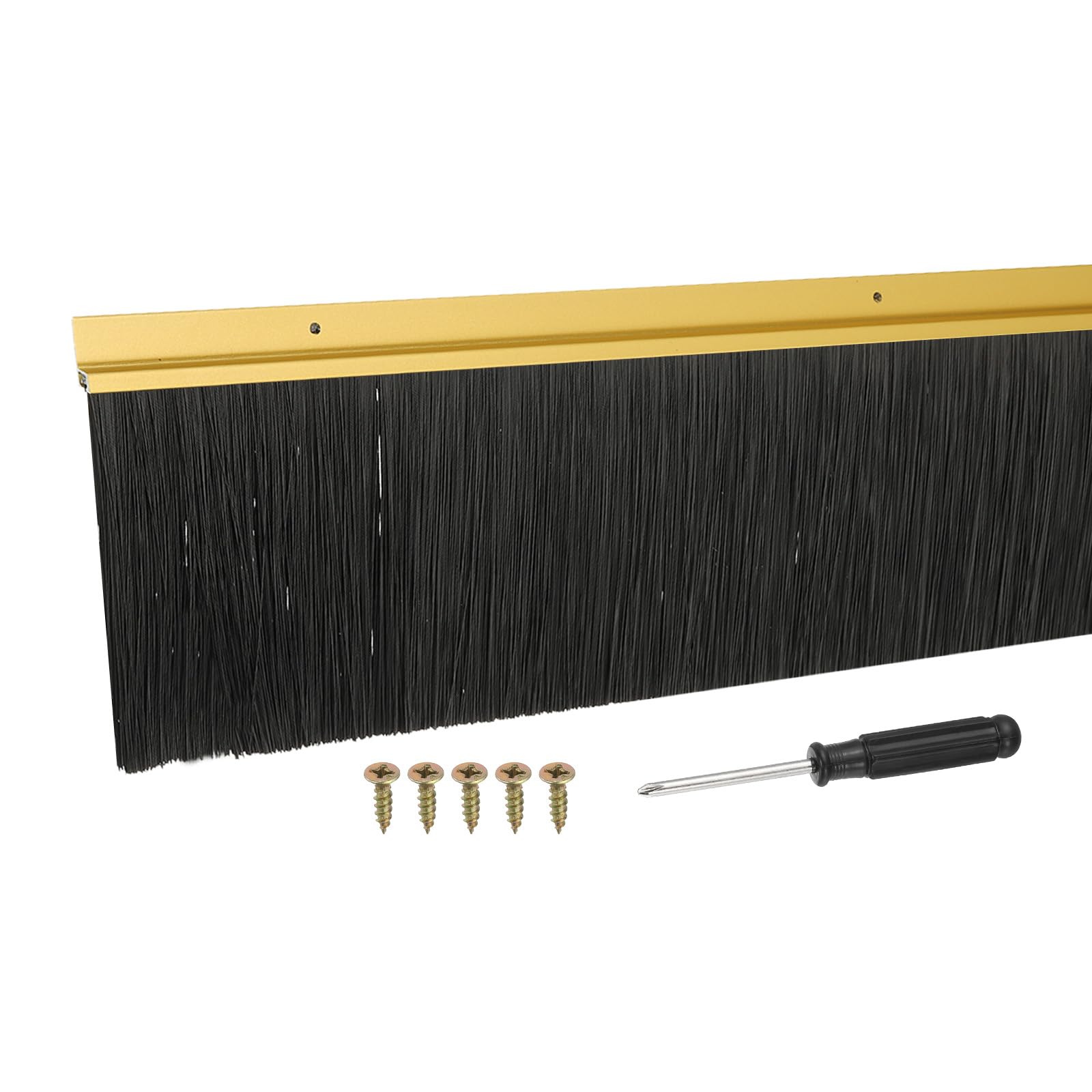 YELARXI Door Sweep Aluminum Alloy Brush Sweeps, 4.7 Inch Black PP Brush 39"L x 5.7"W Fit for Gaps of Door Bottom - H-Shape Holder (Gold)