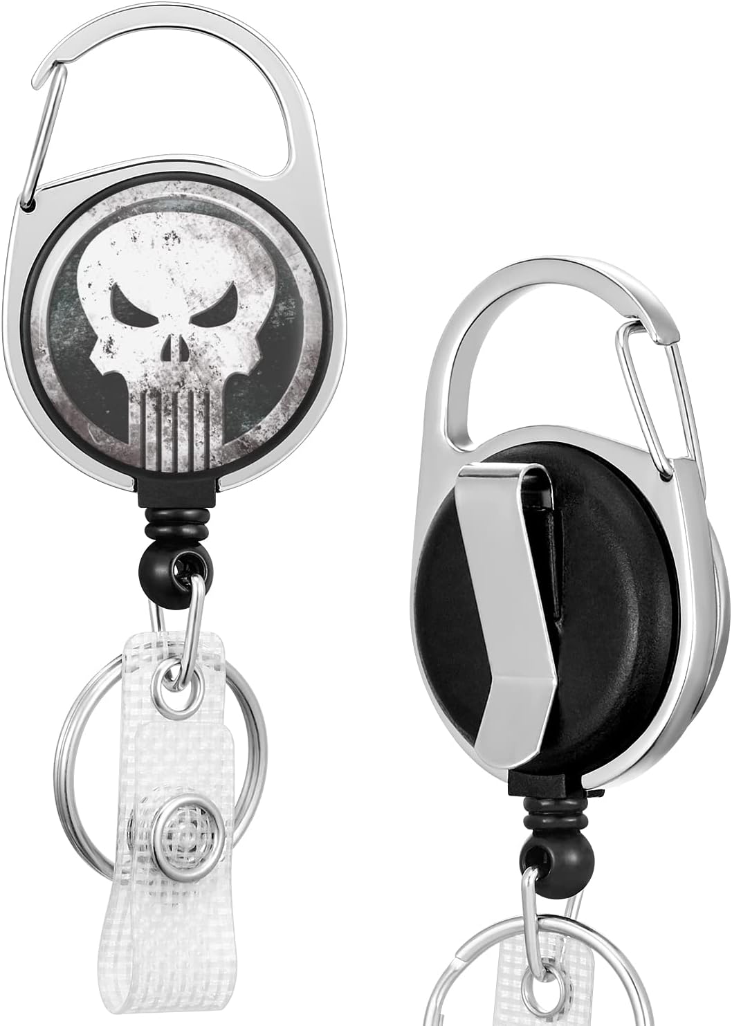 Funny Skull Badge Reel Retractable - Heavy Duty ID Holder With Metal Clip For Work