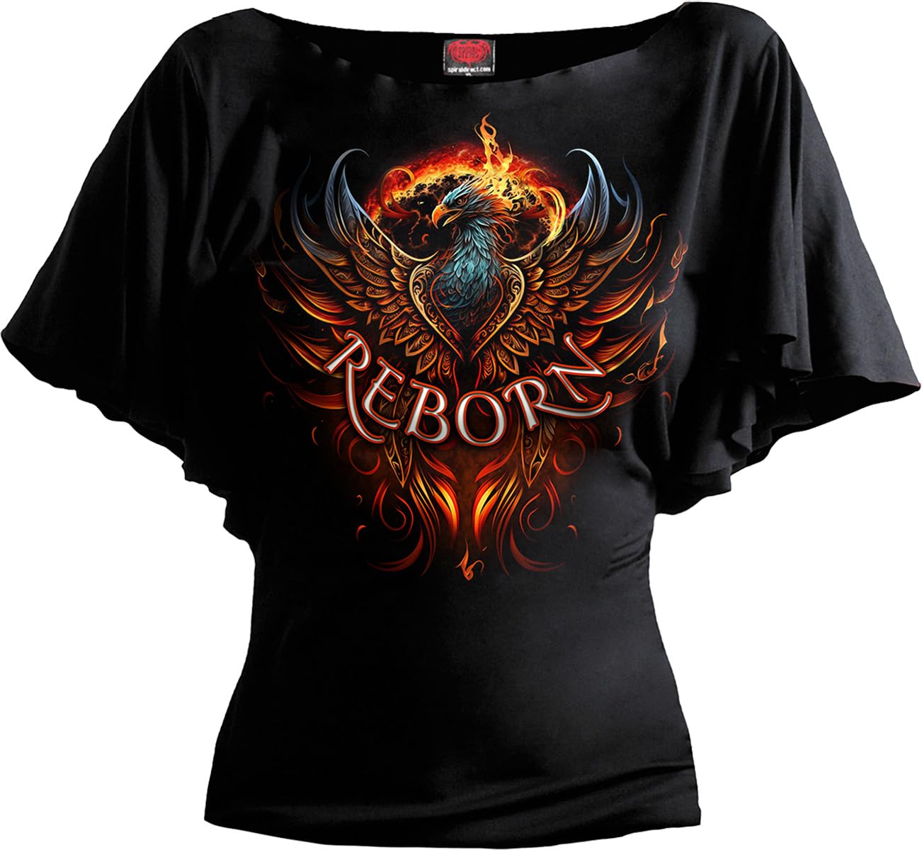 Spiral Women's Black - Ashes Reborn - Boat Neck Bat Sleeve Top - 4XL