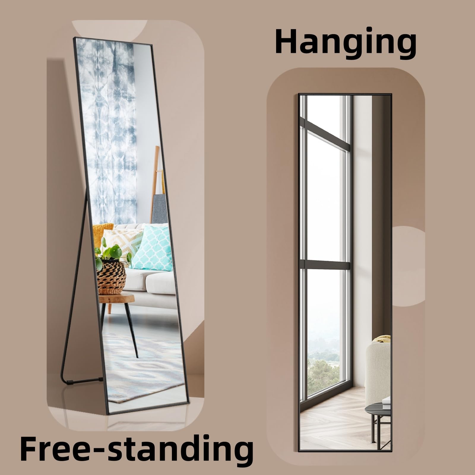 LIFEZEAL Specchio da Parete Lungo, Specchio ingresso Senza Carda Specchiera Rettangolare, 160 x 40 cm per Soggiorno, Camera da letto, Bagno, Moderno ed Elegante (nero)