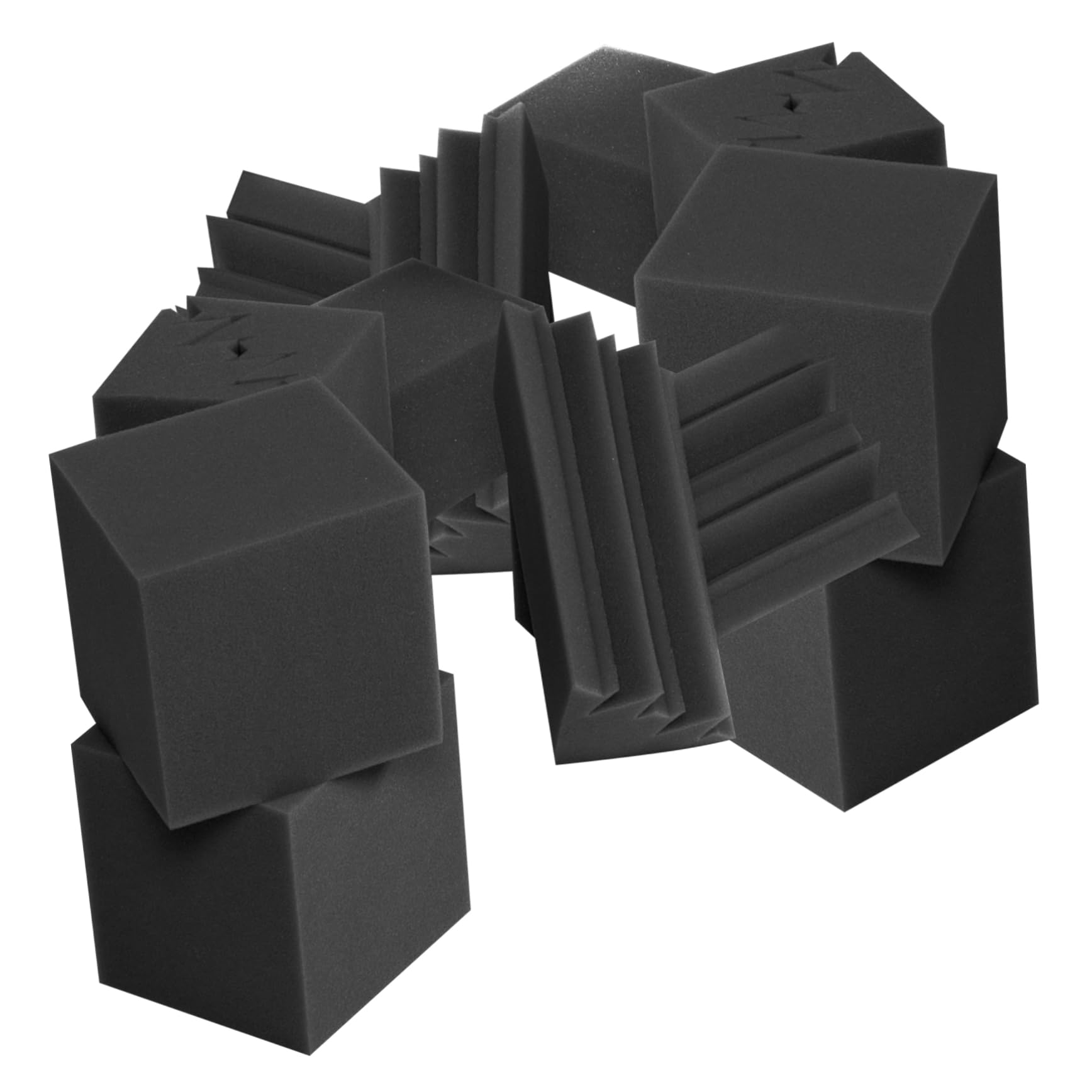 Spugna Fonoassorbente per Bassi 16 Pezzi, Pannelli Neri | Forma Piramide e Cubo, Uso in Cinema Professionali e Concerti, Materiale in Spugna Ignifuga