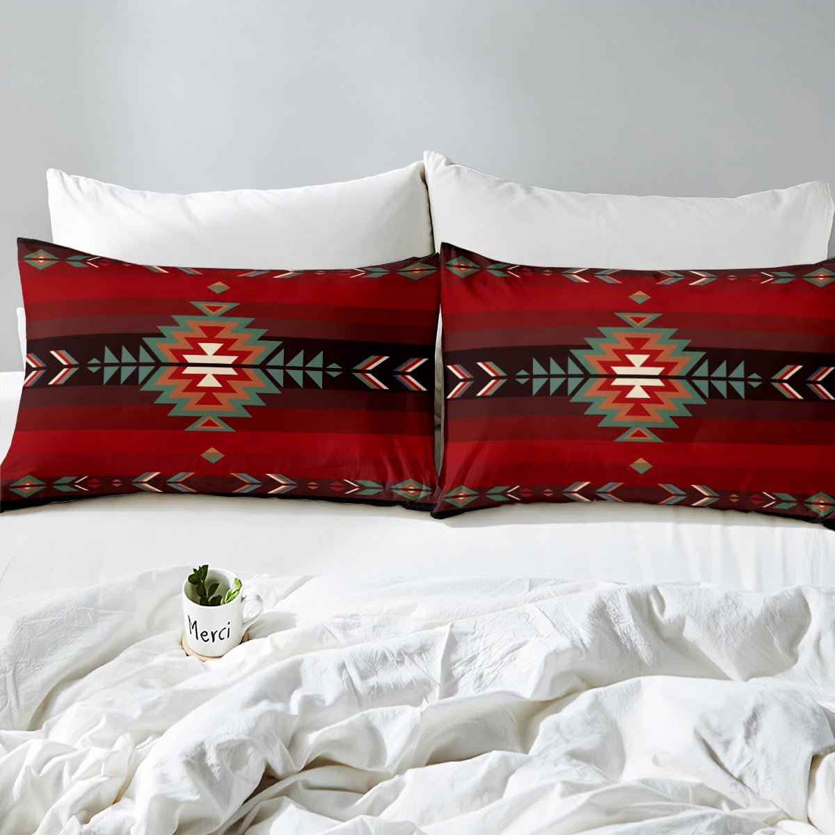 richhome Southwest Native Design Bed Cover Boys Girls Southwestern Geometric Duvet Cover for Kids Soft Tribal Bedding Set Red Green 2Pcs Single - Image 4