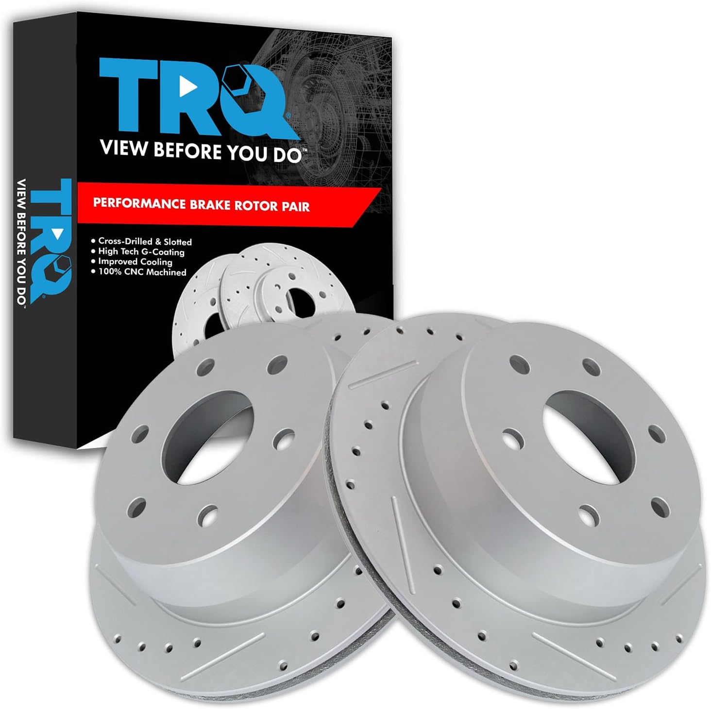 TRQ Rear Performance Brake Rotor Drilled Slotted Pair for Cadillac Chevy GMC Truck