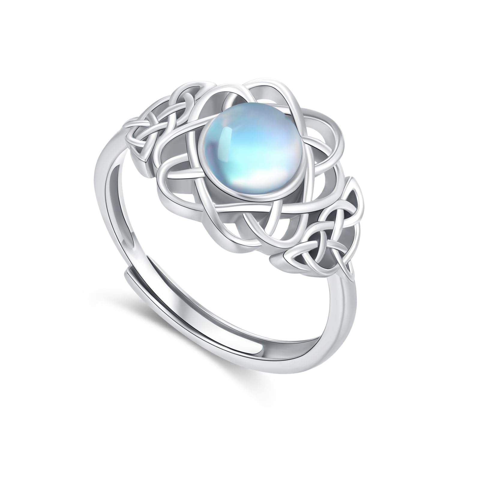 Keltischer Knoten Ring 925 Sterling Silber Mondstein Ring Regenbogen Mondsteinringe Verstellbarer Offene Schmuck Keltischer Geschenke Damen Mädchen