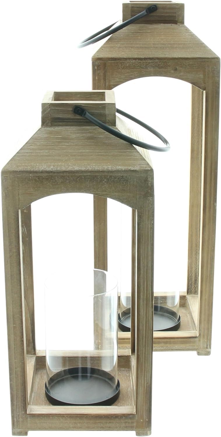 Lot de 2 Lanternes en Bois 38 + 48 cm Lanterne de Sol Photophore