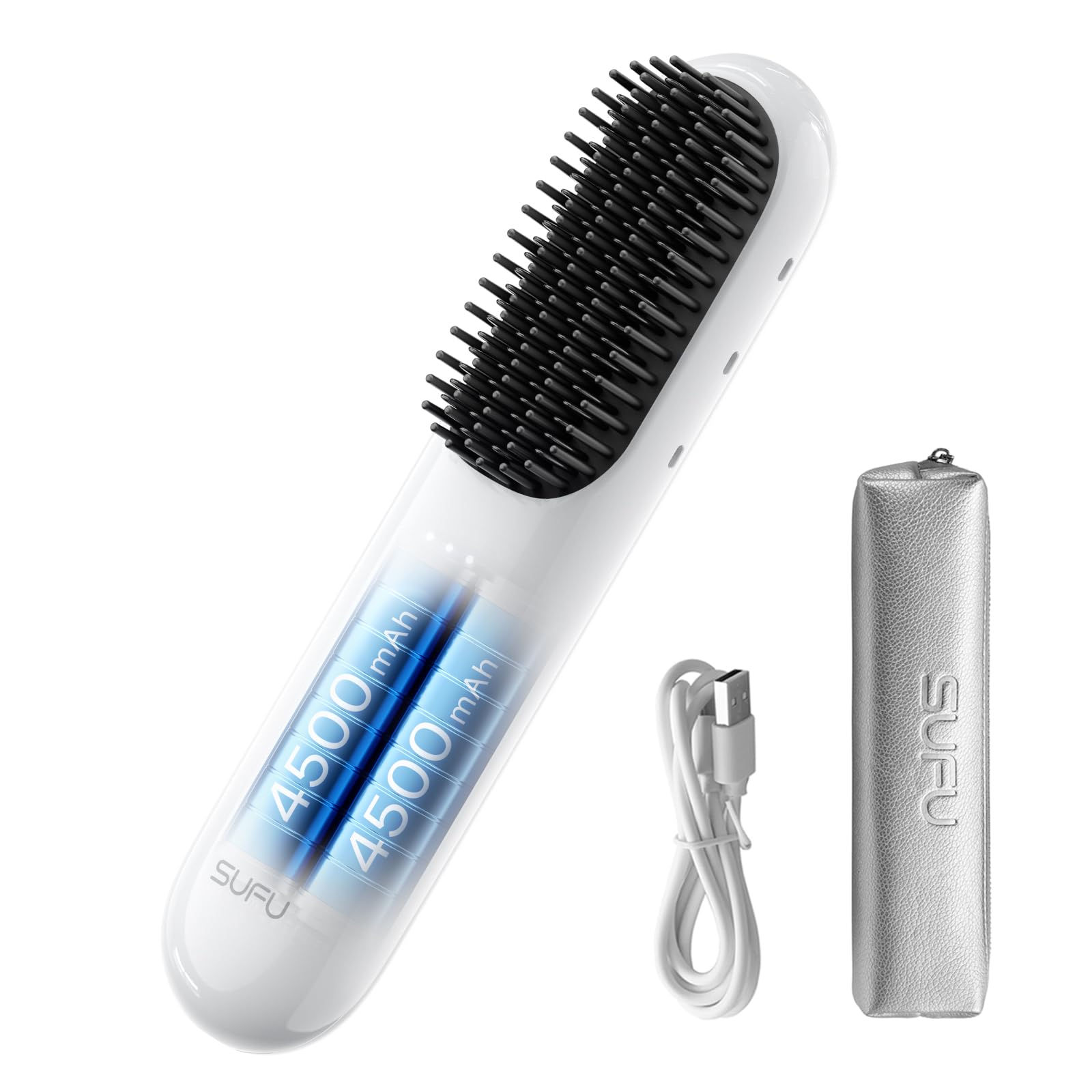 SUFU Cordless Hair Straightener Brush - 9000mAh Battery & Auto-Shutoff, Portable Hair Brush for Travel，500M Negative Ions, Upgraded 4-Row Teeth,