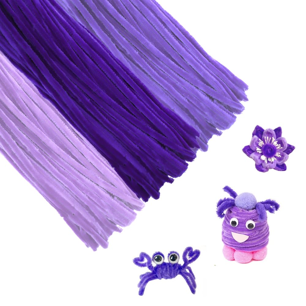 Aoyswuz 300 Pieces 30 cm Chenille Wire Pipe Cleaners 3 Kinds of Purple Tinsel Pipe Cleaners, Pipe Cleaner Crafts for Manual DIY(Purple)