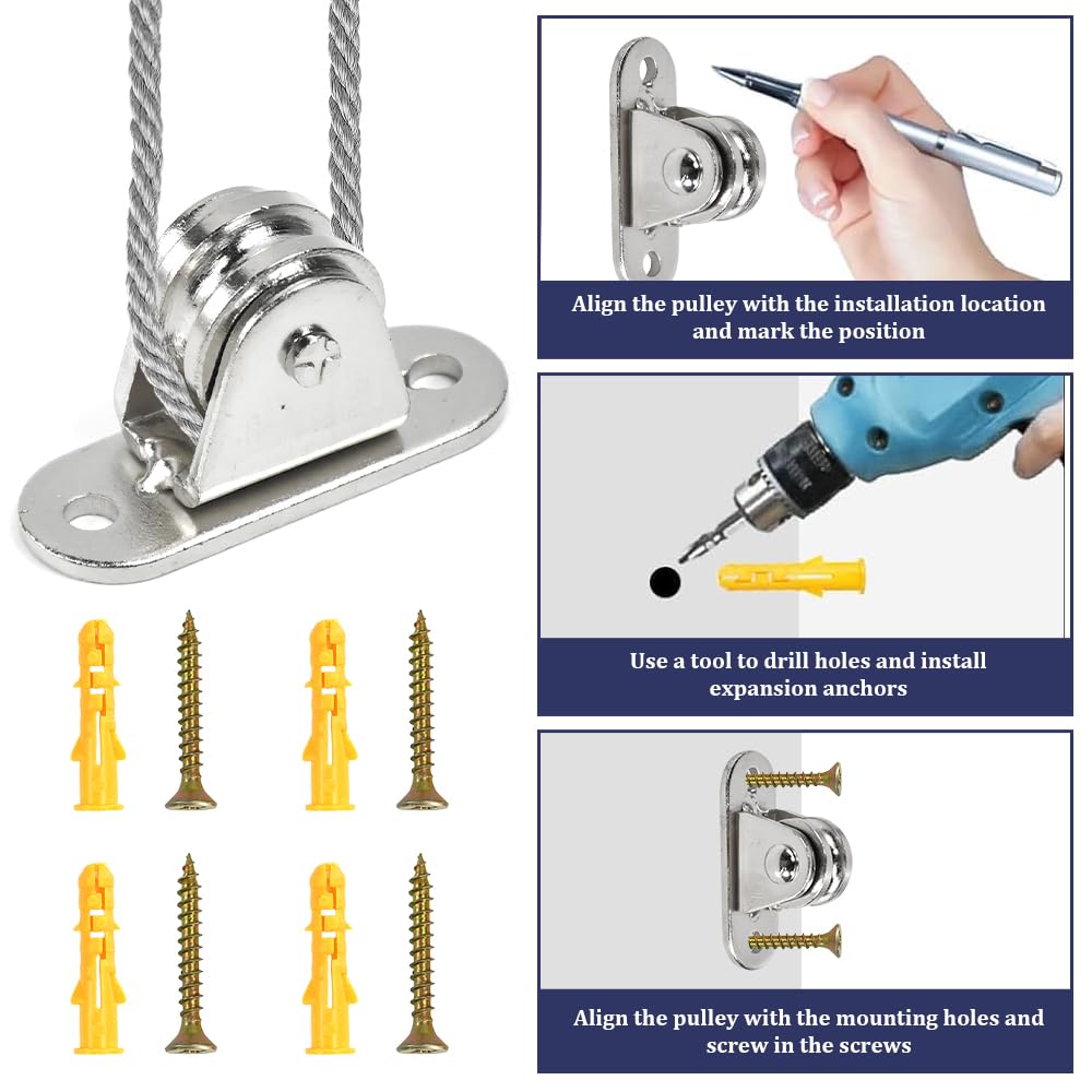 6 Stück Umlenkrollen Stahlseile Seilrollen mit Kugellager, Umlenkrollen für Seile, Hebekran Flaschenzug Riemenscheibe 60mm Schwerlastrollen für Wäscheleine, Sonnensegel, Gewächshaus, Lager