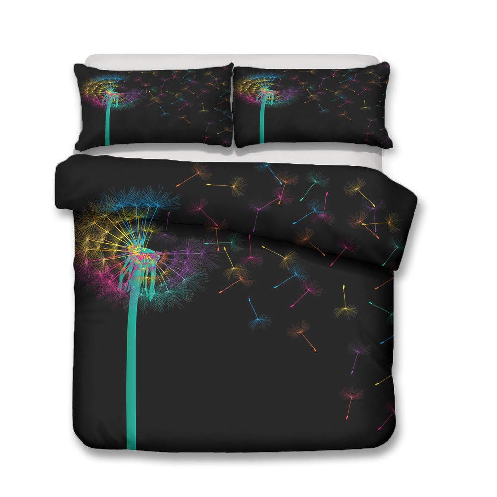 Meiju Girls Multicolor Duvet Cover Set Bedding Pillowcases Set, Single Bed Double King Bed Microfiber Duvet Set - Flowers 3D Printing (,135X200cm(2Pcs))
