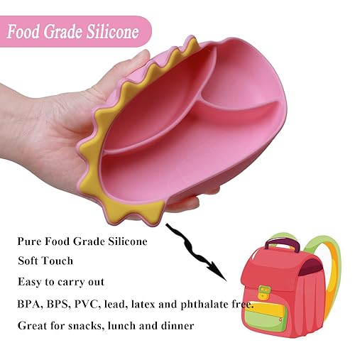 Vista 46 de Juego de alimentación de silicona, suministros de destete LED para bebés, juego de platos y tazones de succión para niños pequeños con cucharas