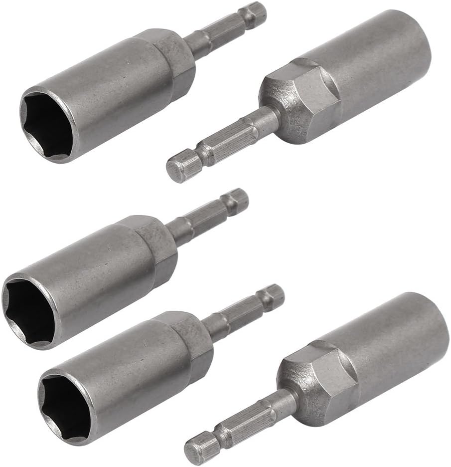 81mm Length hand operated tools 7mm Hex drill hole 15mm Hexagonal Deep Socket Nut Driver Bit Gray 5pcs Model:40as412qo545