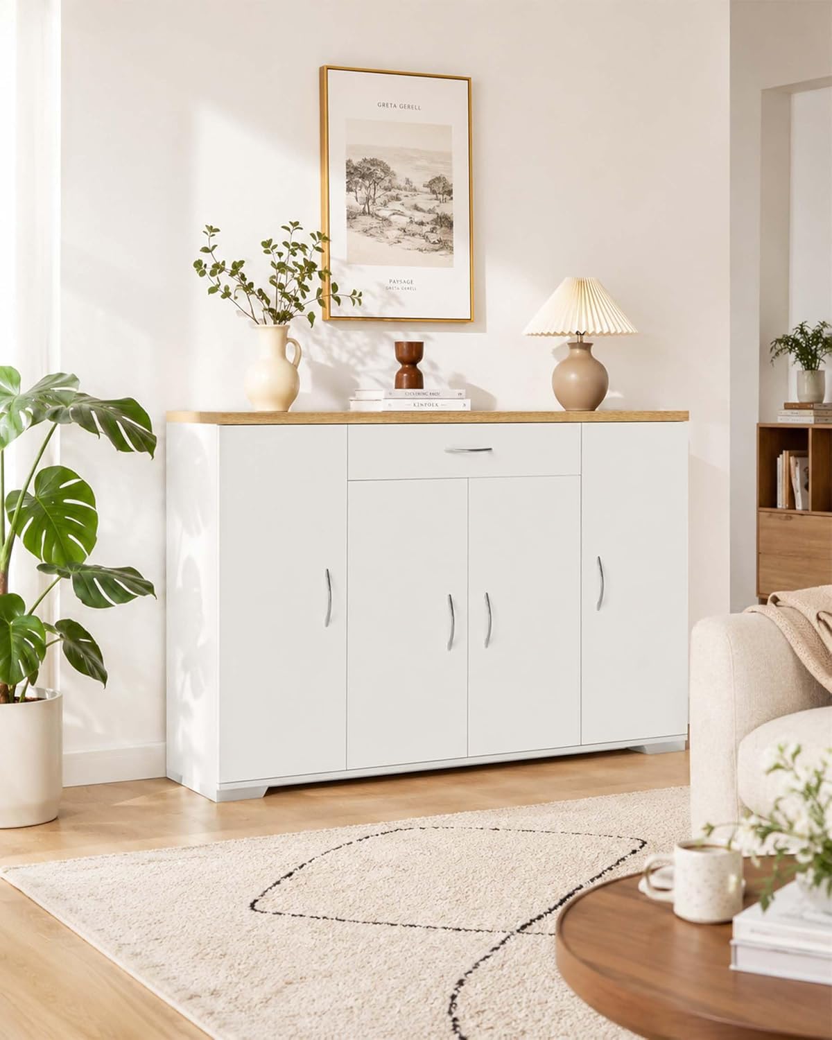 hitsuki Comò Camera da Letto Bianco con 4 Ante e 1 Cassetto 110×30×70cm | Mobile contenitore con 4 ante e 1 cassetto per organizzare biancheria, abiti e oggetti personali nella camera da letto