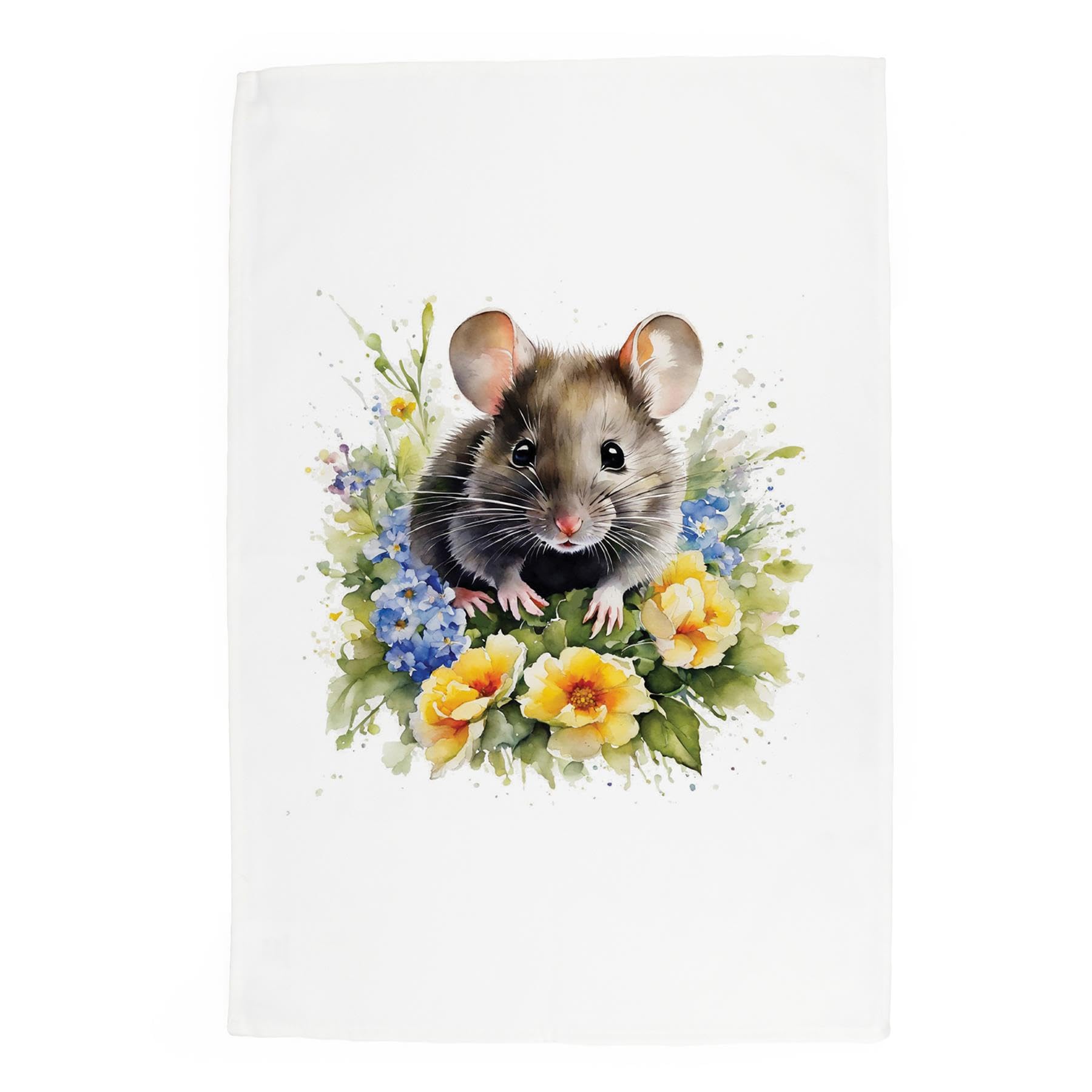 Purely Home Floral Mouse Tea Towel - Pet Animals & Flowers Nature Gift/Present - Panama Cotton Kitchen Dish Towel/Drying Cloth - 67cm x 45cm