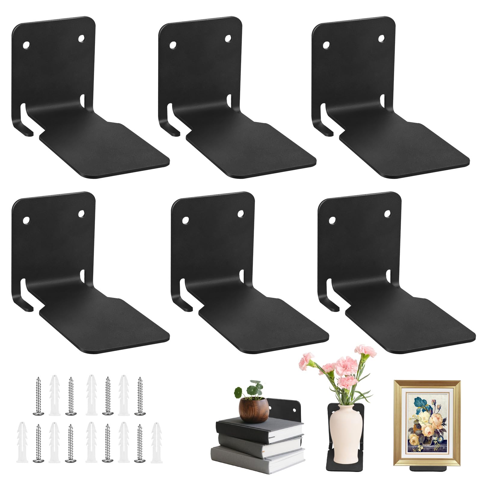 XunHe 6PCS Invisible Floating Book Shelves, Metal Heavy Duty Bookshelf