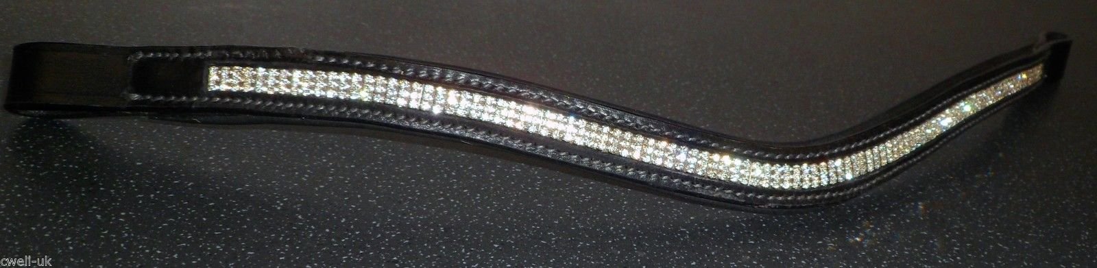 Cwell Equine 3 ROWS (U) shape ** silver ** CRYSTAL BROWBAND Black F/C/P/XF (PONY 14")