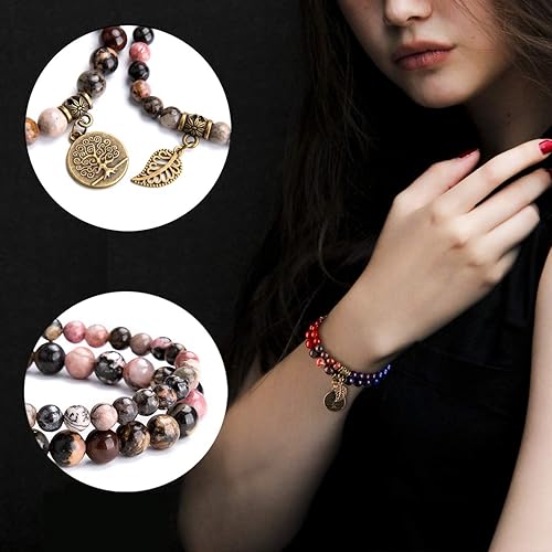 Miniatura 2 de Bivei Natural Semi Precious Gemstone beads bracelet for women - Tree of Life and Leaf Charm Energy Healing Reiki Crystal Stretch Bracelets