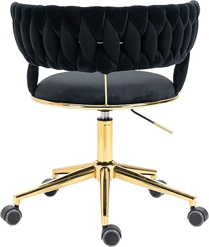 Miniatura 8 de Goujxcy Silla giratoria de terciopelo silla de escritorio de terciopelo con base dorada bonita silla de tocador de maquillaje para mujeres y niñas