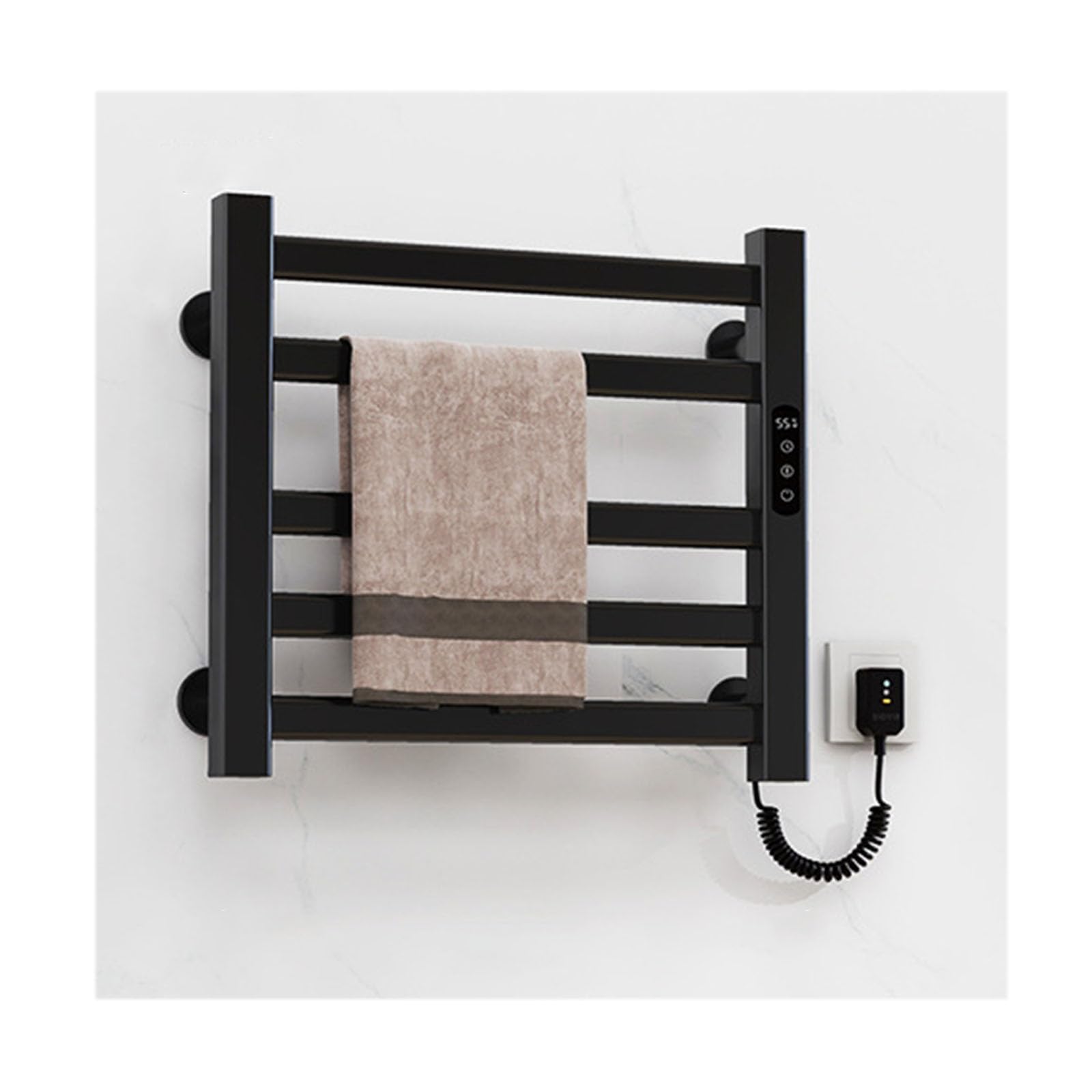 Scaldasalviette a Risparmio energetico con Timer, scaldasalviette a Parete, Spina a 5 Barre per Bagno, Nero, Right Line