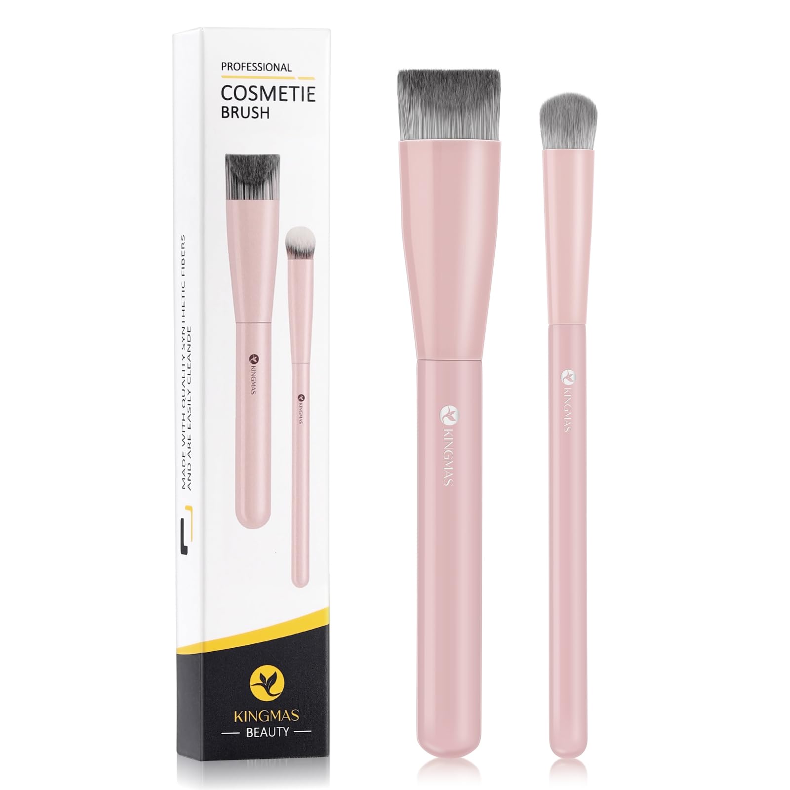 KINGMAS Foundation Makeup Brushes, V-Shaped Kabuki Concealer Brush Under Eye Nose Contour Brush for Liquid Cream Powder Blending Buffing (Pink)