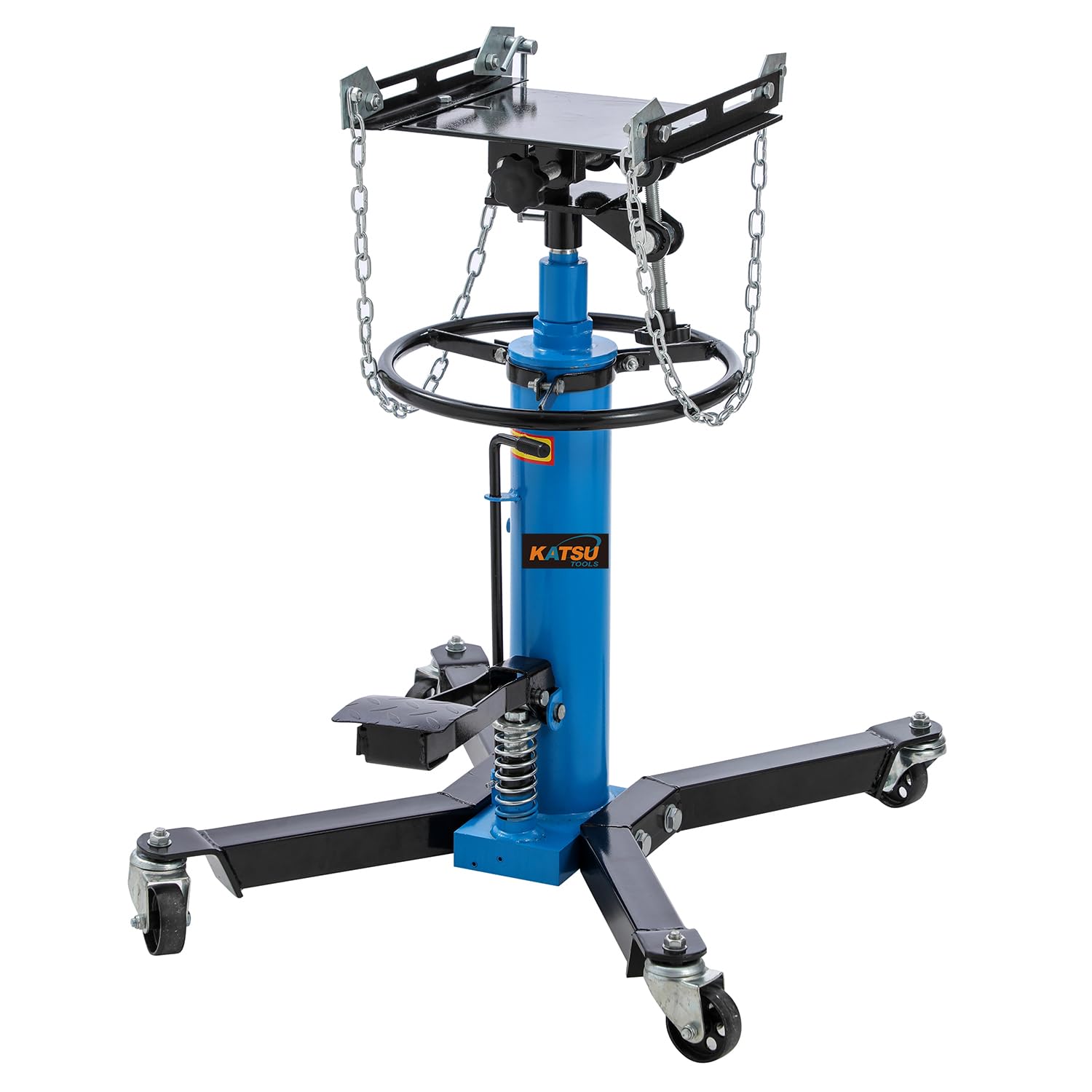 KATSU Tools Hydrauliczny podnośnik skrzyni biegów – pojemność 0,5 tony, podnośnik teleskopowy do 175 cm, kółka obrotowe, nożny i regulowane siodełko, do podnośnika samochodowego, garażu