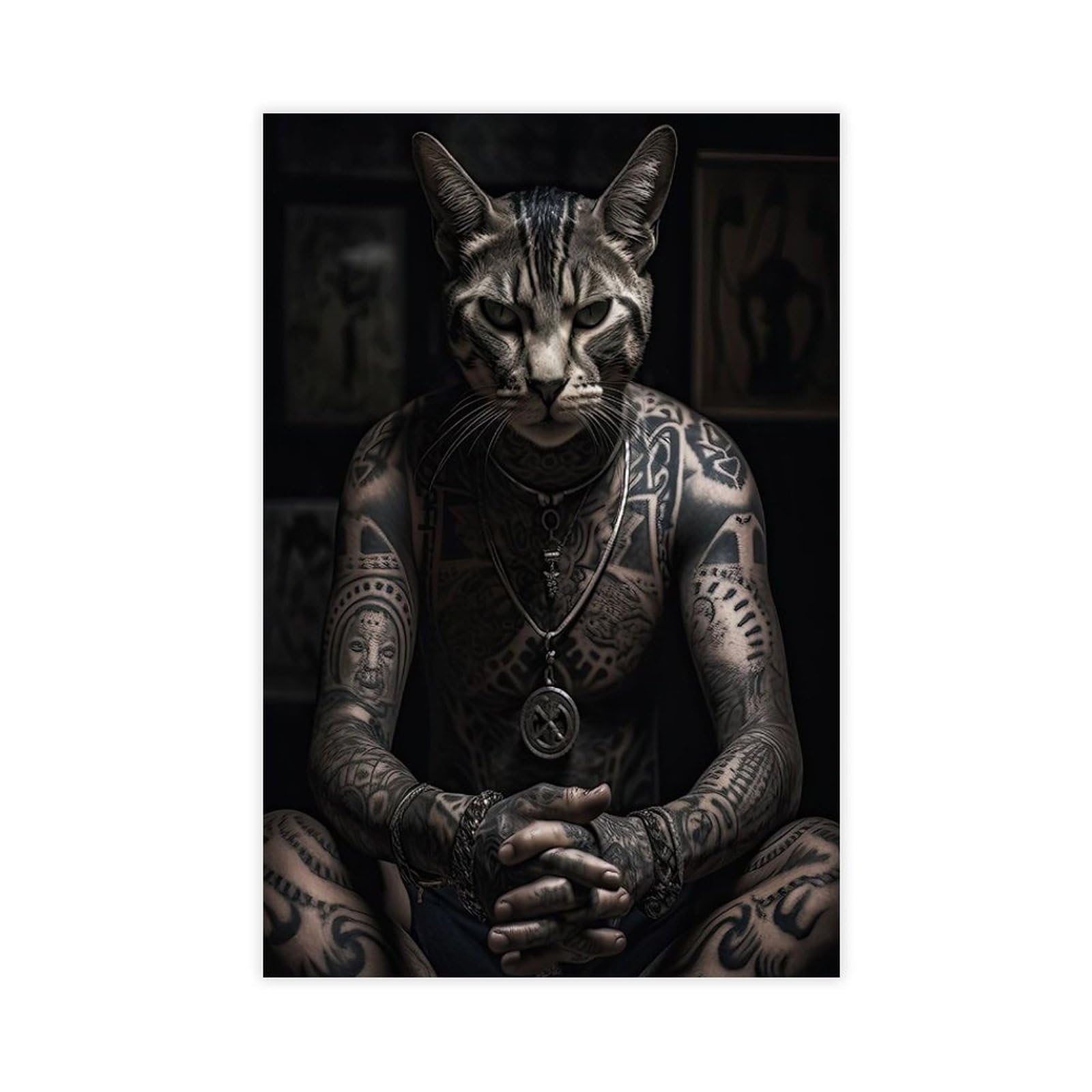 Bareronor Gangster Abstract Cat Canvas Poster Bedroom Decor Landscape Office Room Decor Gift 16" L X 24" W