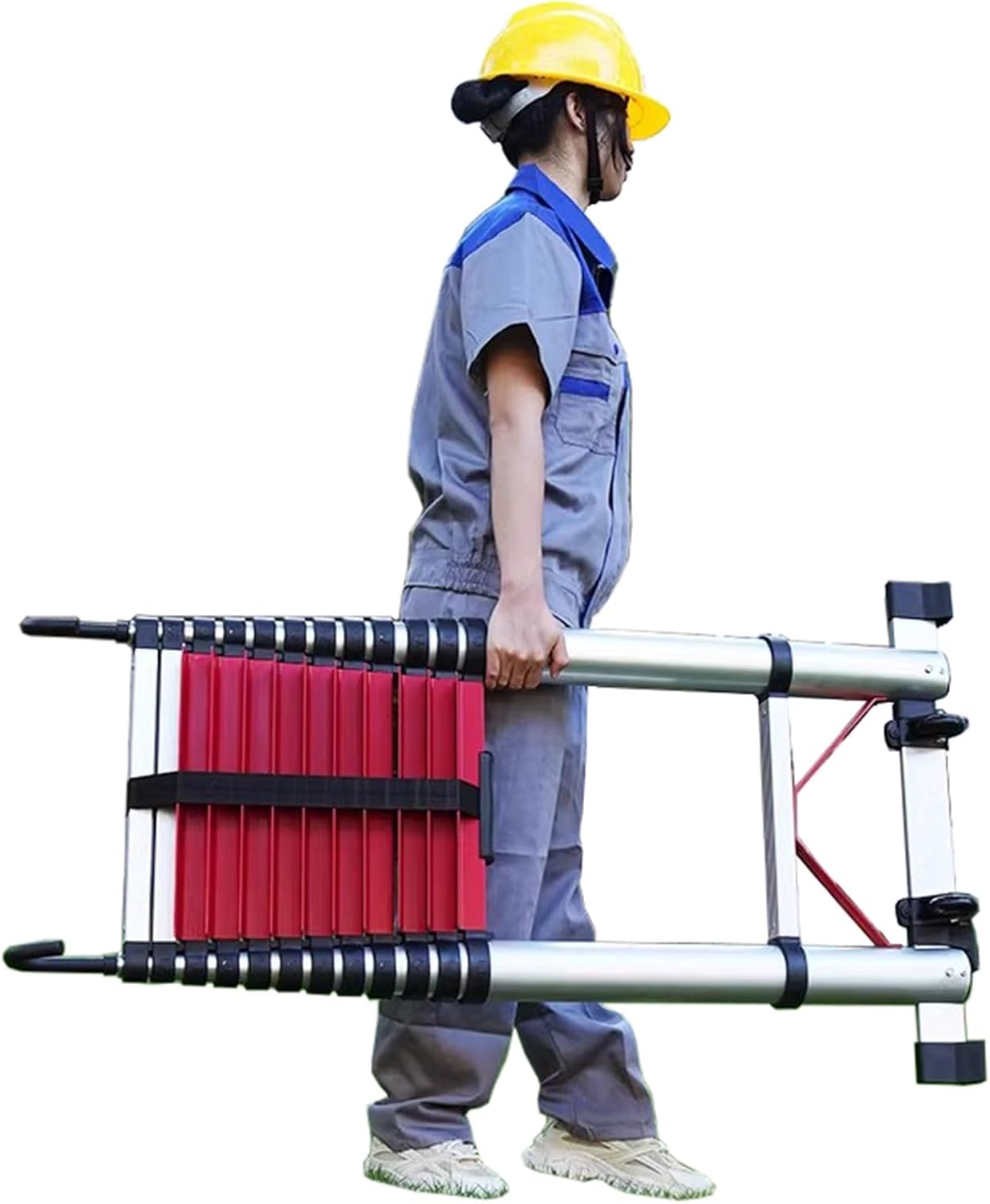 8m Telescopic Ladder - Versatile Collapsible Aluminum Extension Ladder with Hooks for Home RV Attic Use - Compact Portable Lightweight & Durable Design