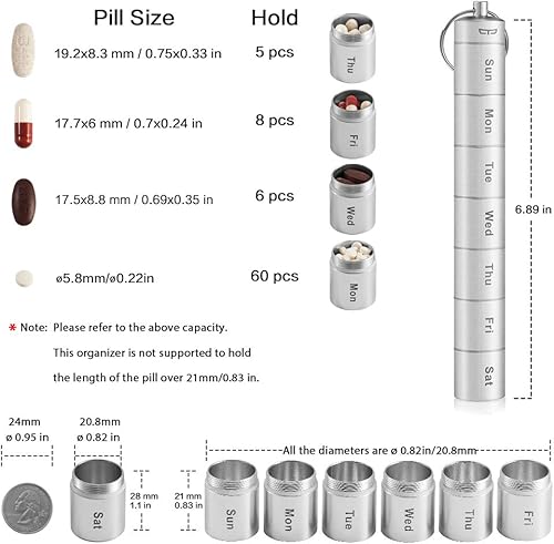 Miniatura 2 de Pastillero semanal para pastilleros, pastillero de 7 días, elegante resistente al aplastamiento, 7 compartimentos, dispensador de medicamentos,