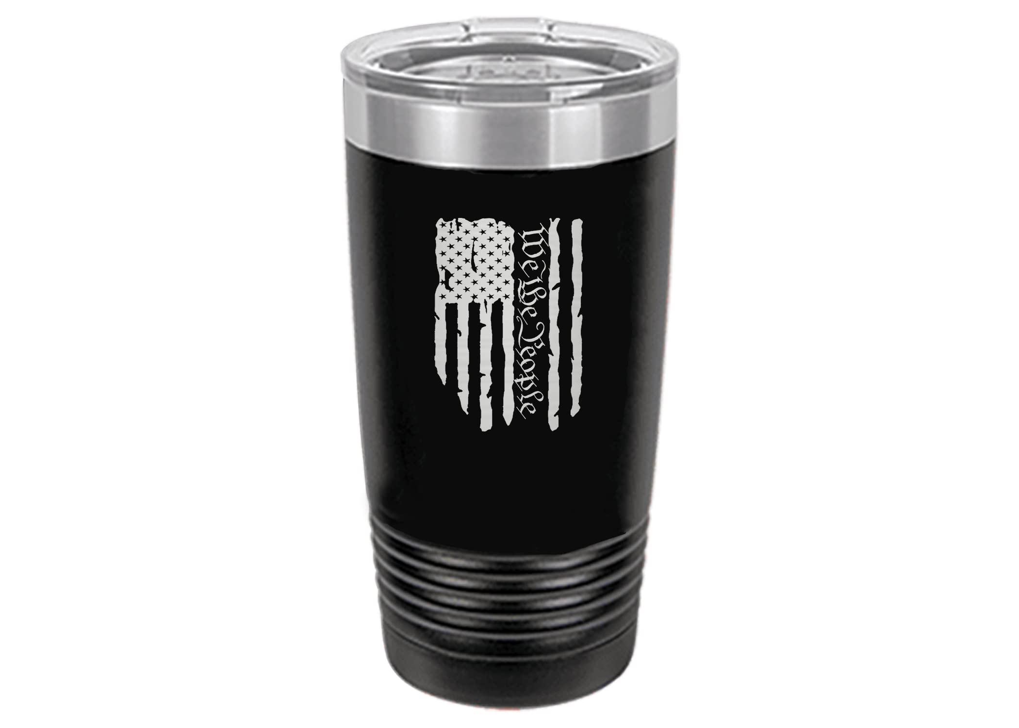 Rogue River Tactical Subdued Black US Constitution Tattered We The People Flag 20 Oz. Travel Tumbler Mug Cup w/Lid Vacuum Insulated Hot or Cold