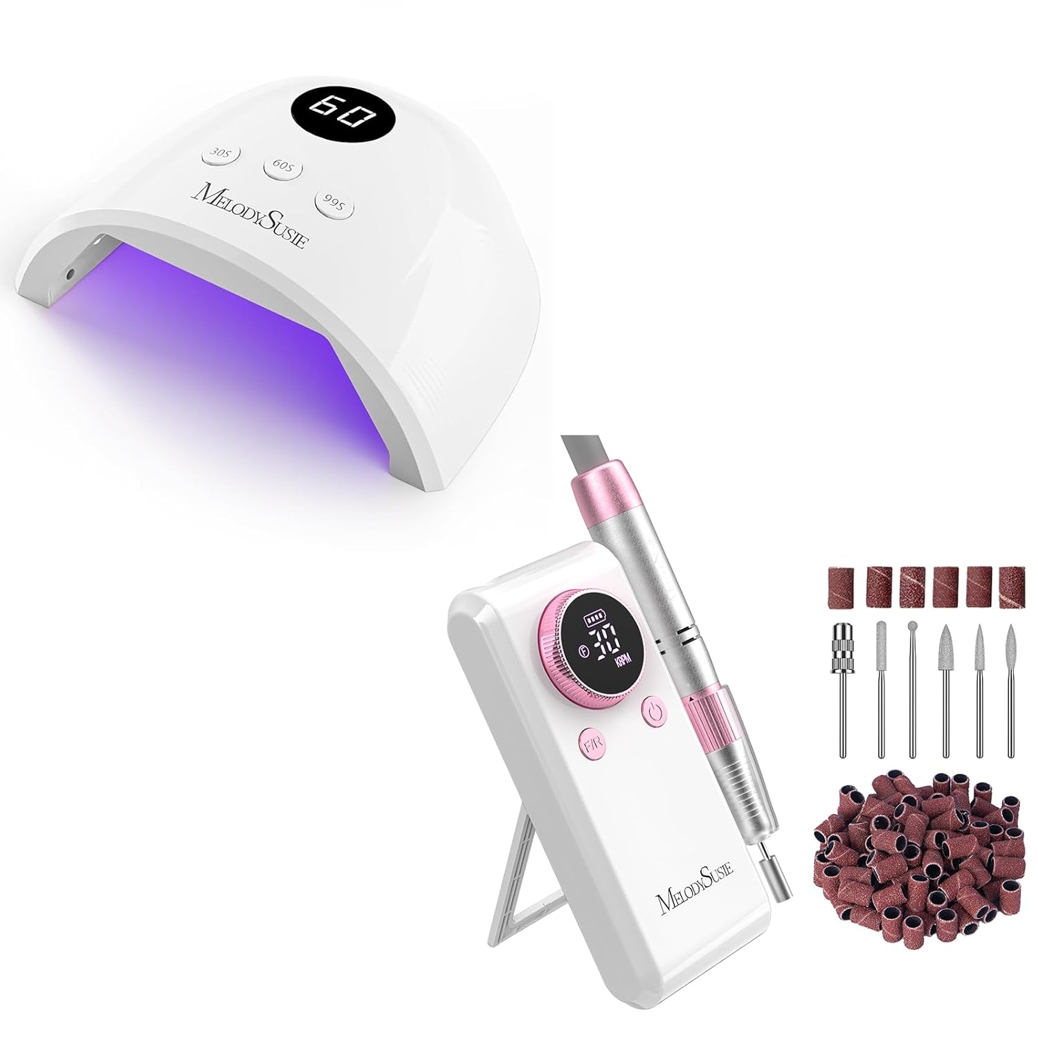 MelodySusie Compact Advanced UV LED Nail Lamp, P-Plus30F Nail Dryer with SC330G Nail Drill