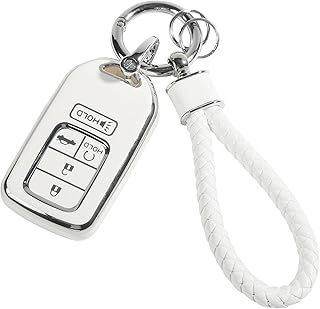 Smart Remote Key Fob Cover,Key Covers for Car Keys with Leather Keychain,Car Key Fob Cover,Soft TPU Key Case Protection,Car Key Keychain Smart Key Holder for Most Model of Cars (for Honda a)